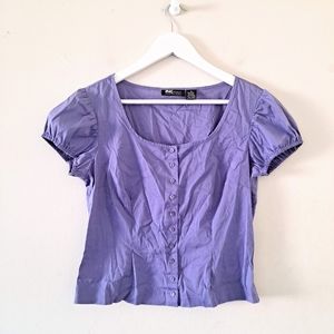 INC Purple Scoop Neck Puff Sleeve Crop Top -Sz 8